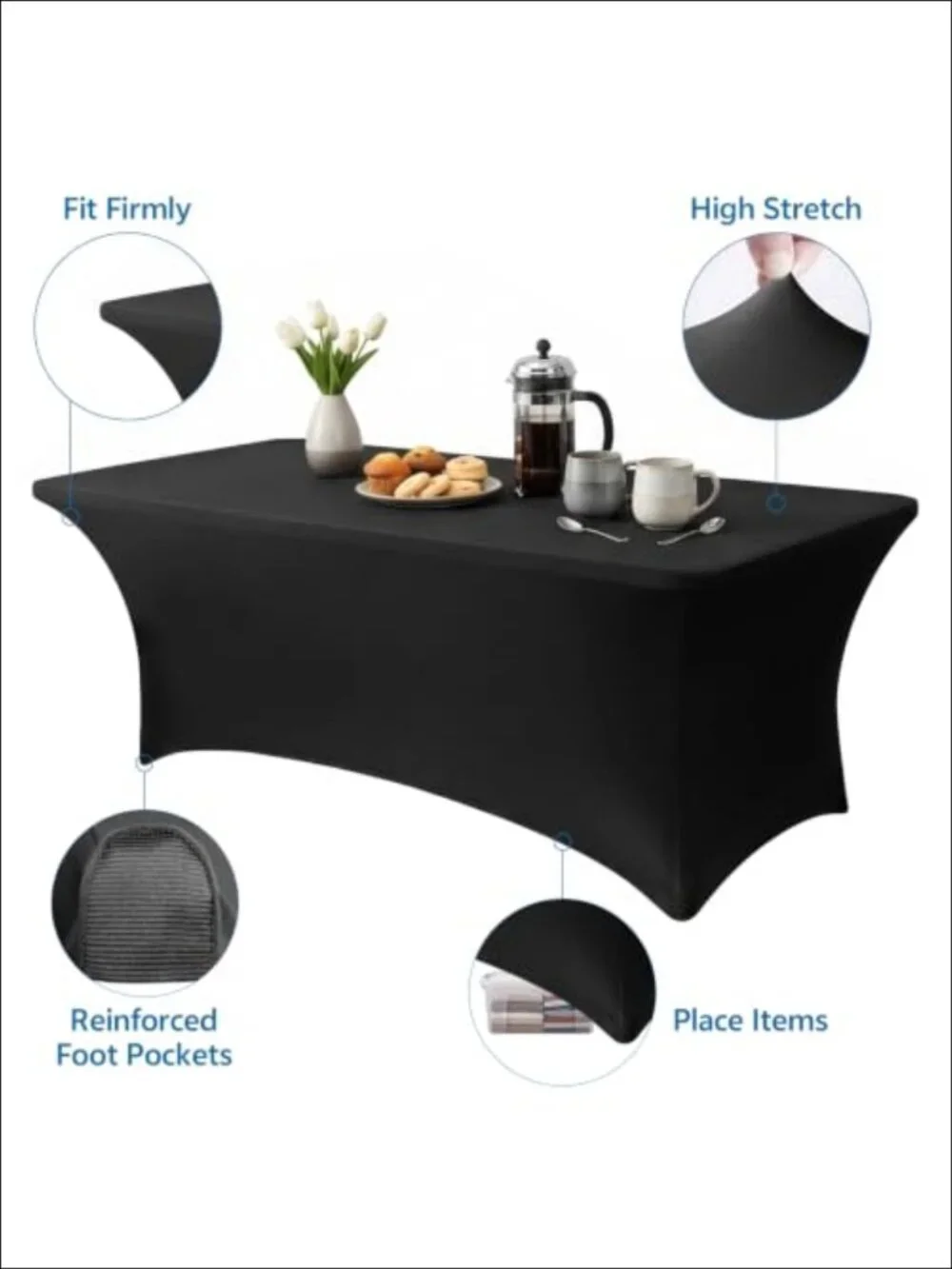 6-Pack Spandex Polyester Tablecloth Fitted Stretch Table Cover for 6ft Tables